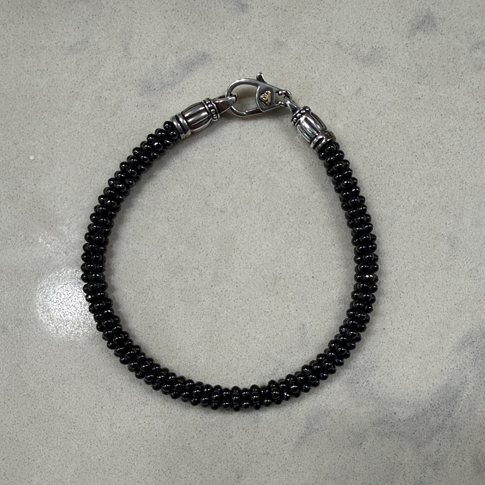 Lagos Caviar Black Beaded Rope Bracelet with Sterling Silver Clasp